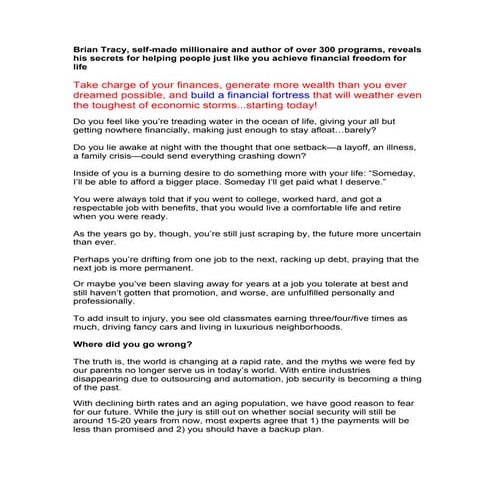 Brian tracy wbms sales letter