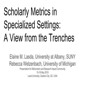 Scholarly Metrics in Specialized Settings