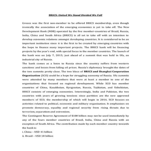 Brics united we stand divided we fall