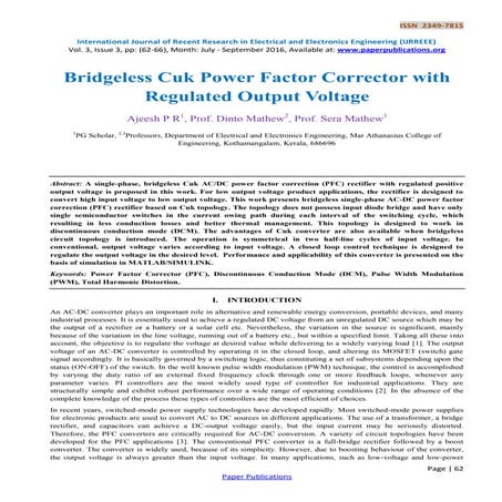 Bridgeless CUK Power Factor Corrector with Regulated Output Voltage