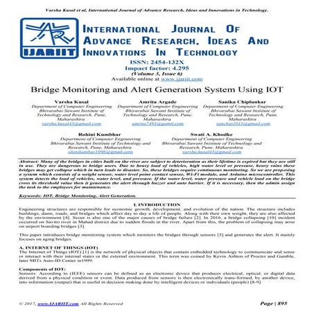 Bridge monitoring and alert generation system using iot | PDF