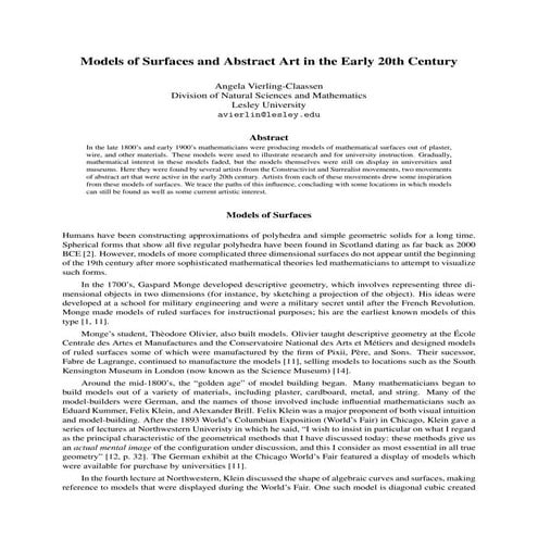 Mathematical Models and Modern Art