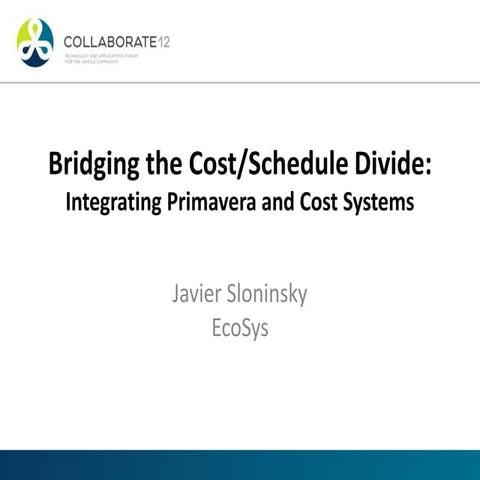 Bridging the cost schedule divide - integrating primavera and cost systems ppt