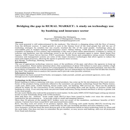 Bridging the gap in rural market a study on technology use by banking ...