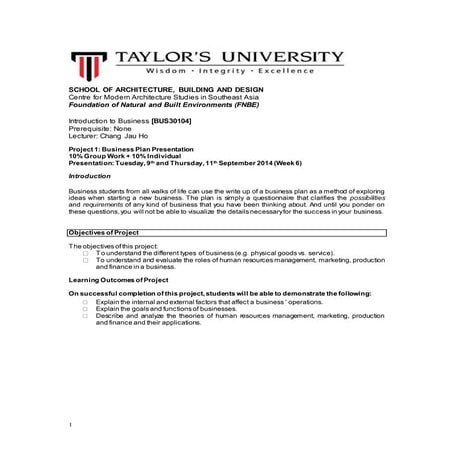 Brief   business plan assignment
