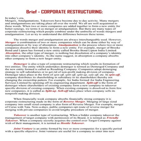 Brief - Corporate Restructuring | PDF
