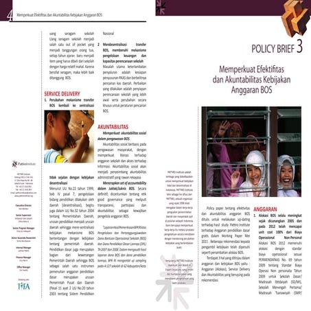 Brief 03, 2011: Memperkuat Efektivitas dan Akuntabilitas Kebijakan Anggaran BOS