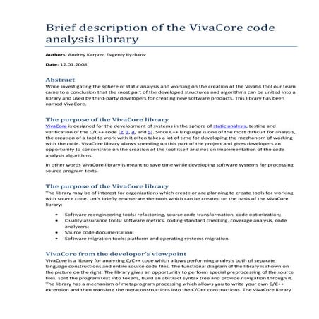 Brief description of the VivaCore code analysis library