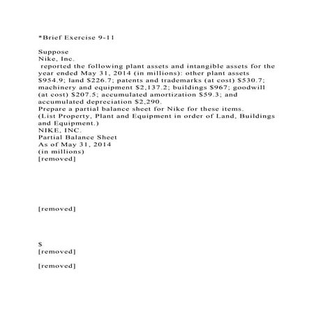 Brief Exercise 9-11Suppose Nike, Inc. reported the followin.docx
