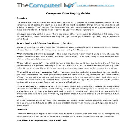 Brief guide to computer cases