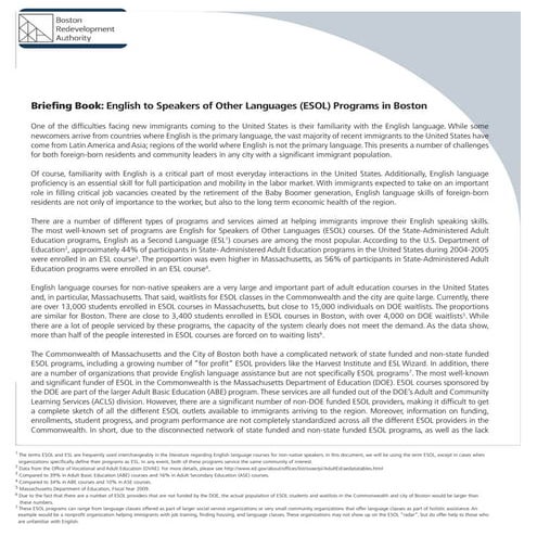 Briefing Book: English to Speakers of Other Languages (ESOL) Programs in Boston