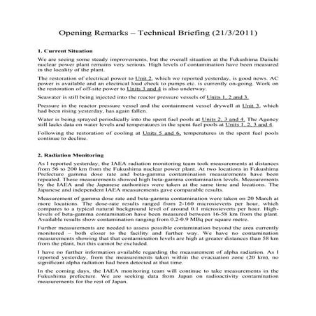 Technical Briefing on Radiological Situation in Japan - 21 March 2011
