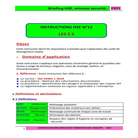 Briefing hse, minutes sécurité..5 s