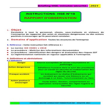 Briefing hse, minutes sécurité rapport d'observation  1