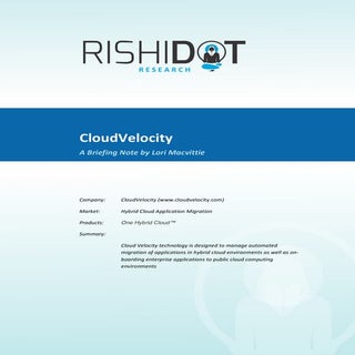Briefing notes:   CloudVelocity