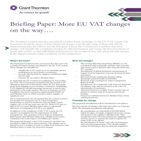 Briefing Paper: More EU VAT changes