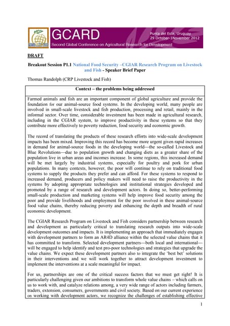 Briefing paper National Food Security - CGIAR Research Program on Livestock  and Fish
