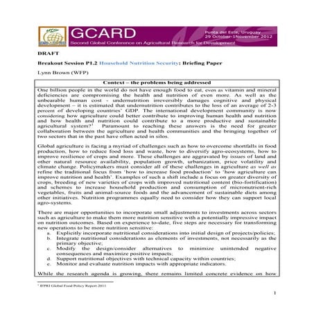 GCARD2: Briefing paper Household Nutrition Security (WFP)