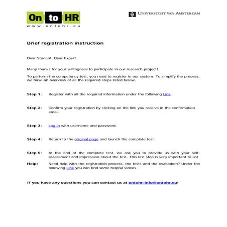 Brief instruction registration OntoHR