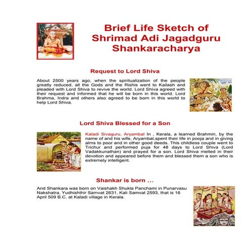 Brief life sketch of adi shankaracharya