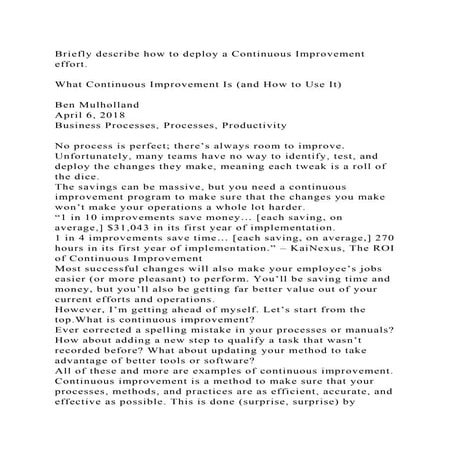 Briefly describe how to deploy a Continuous Improvement effort.W.docx