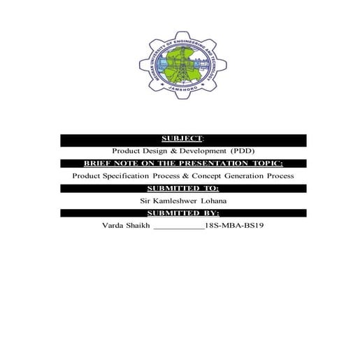 Product Specification Process & Concept Generation Process