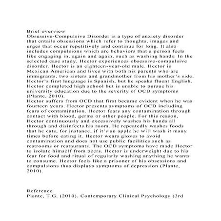 Brief overviewObsessive-Compulsive Disorder is a type of anxiety.docx