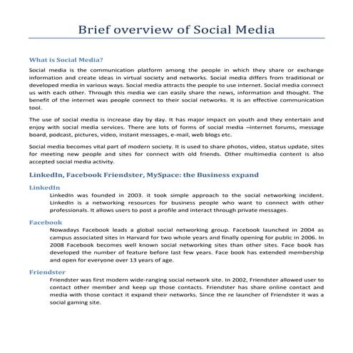 Brief overview of social media | PDF