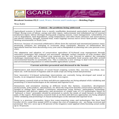 GCARD2: Briefing paper land, water forests & landscape 
