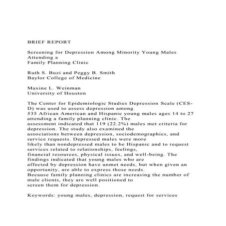 BRIEF REPORTScreening for Depression Among Minority Young .docx