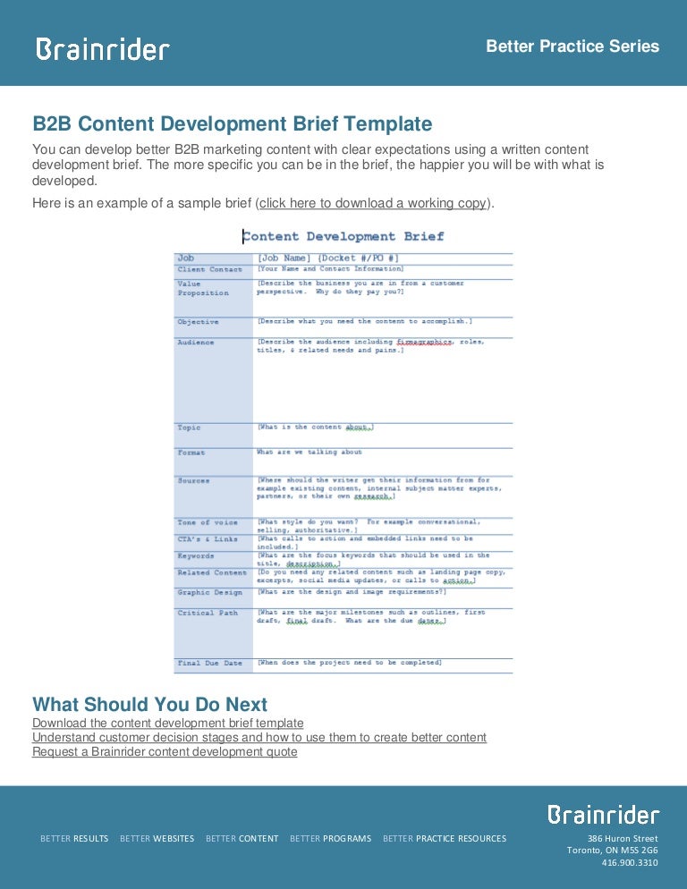 Brief template and sample B2B content development