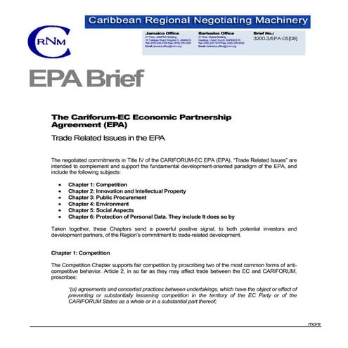 Brief: Trade Related Issues In The EPA