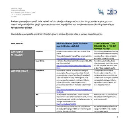 Brienna hick sound recording glossary