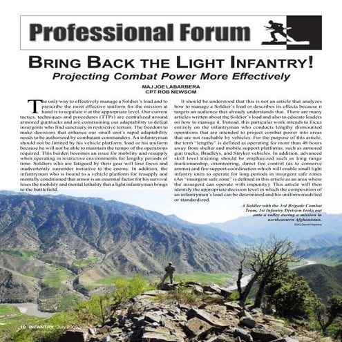 Bring Back The Light Infantry!: Projecting Combat Power More Effectively