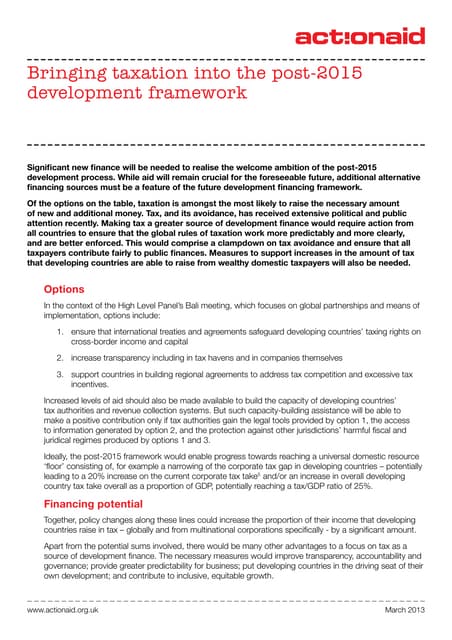 Bringing Taxation into the Post-2015 Development Framework