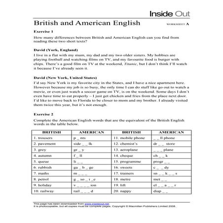 British american english vocabulary