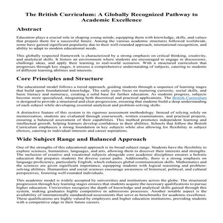 The British Curriculum: A Globally Recognized Pathway to Academic Excellence
