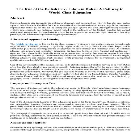 The Rise of the British Curriculum in Dubai: A Pathway to World-Class Education