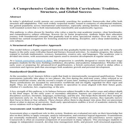A Comprehensive Guide to the British Curriculum: Tradition, Structure, and Global Success