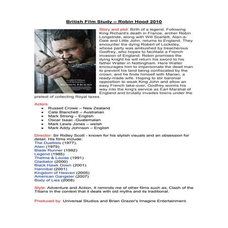 British Film Study – Robin Hood 2010