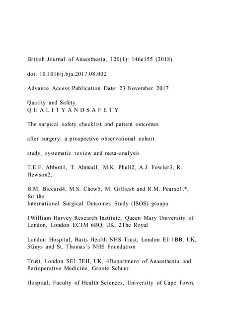 British Journal of Anaesthesia, 120(1) 146e155 (2018)doi | PDF