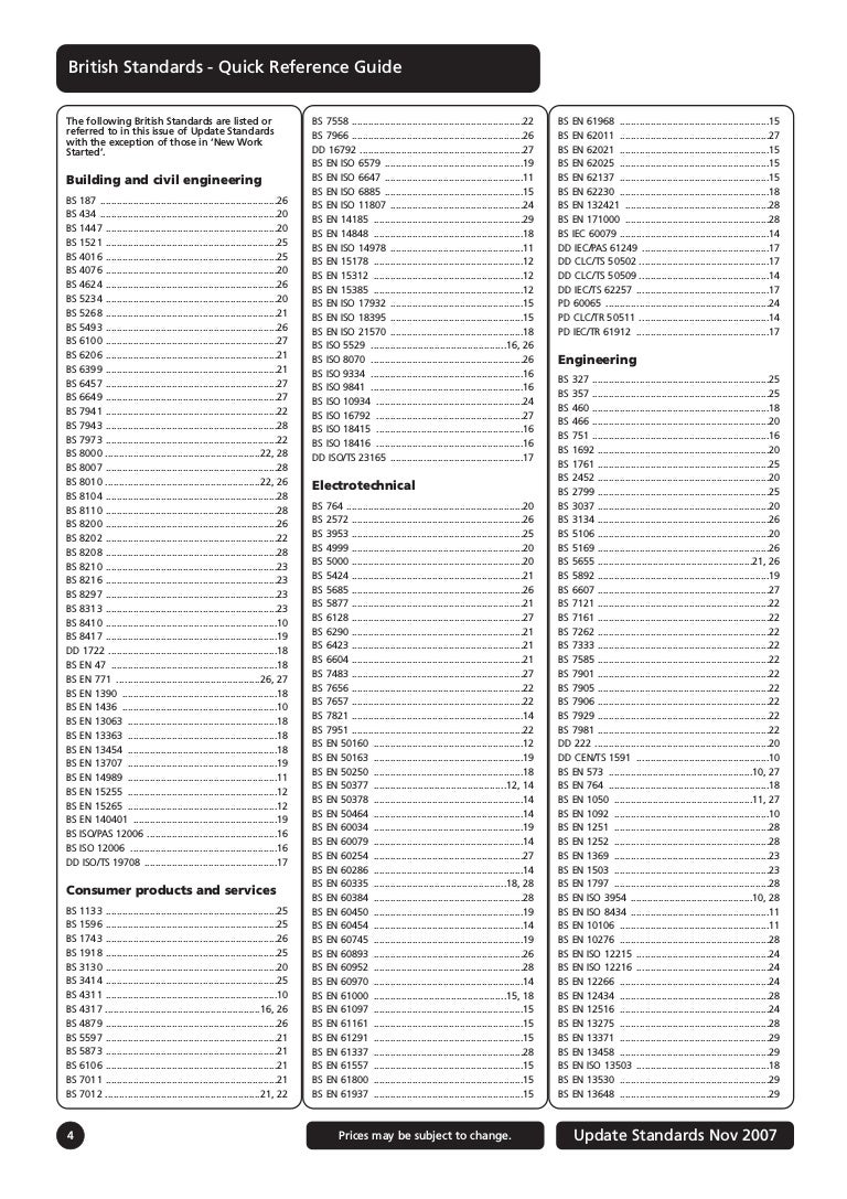 British standards quick reference guide 2007 British standards quick reference guide 2007