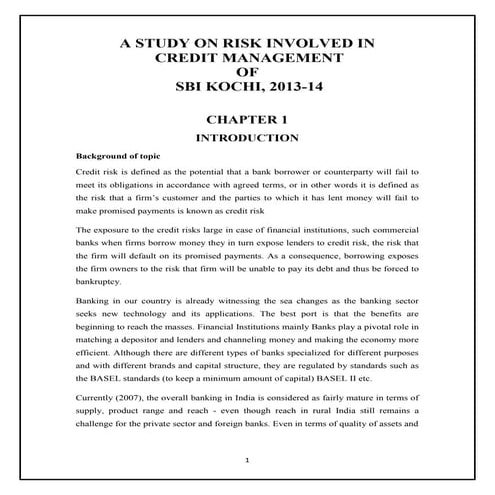 Study on credit risk management of SBI Cochi