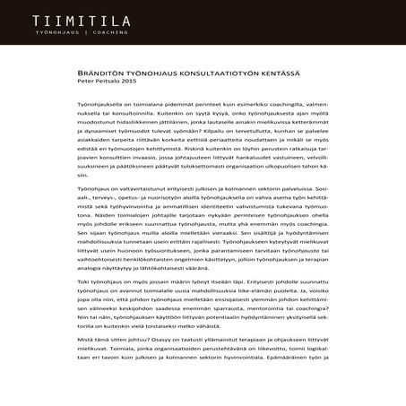 Bränditön työnohjaus konsultaatiotyön kentässä