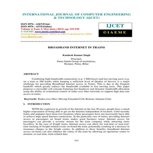 Broadband internet in trains