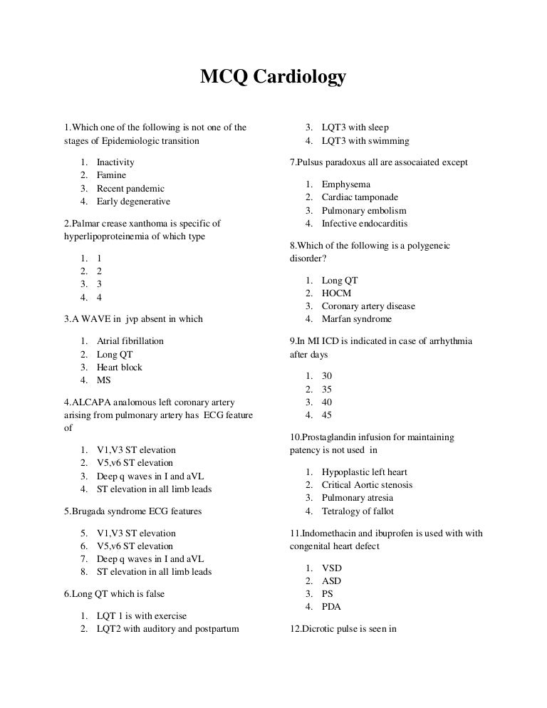 Cardiology mcq