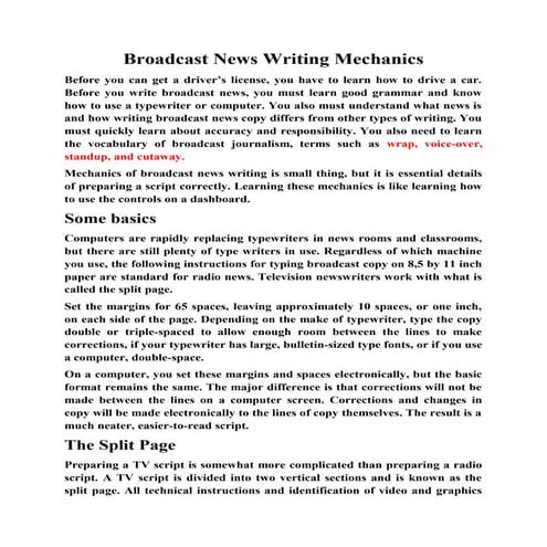 ENGLISH JOURNALISM - MATERI : Broadcast news writing mechanics