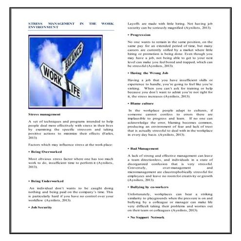 Stress Management In The Workplace | PDF