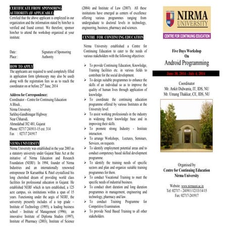 Application form for android programming workshop | PDF