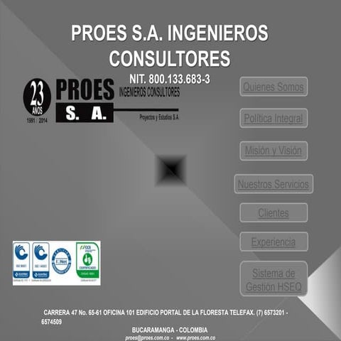 Brochure empresarial PROES S. A. Ingenieros Consultores 